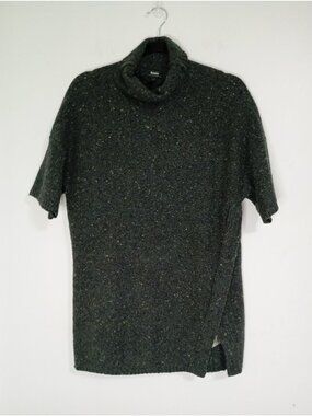 Roots Womens Merino Wool Blend Short Sleeve Turtleneck Sweater Green Flecked S-P